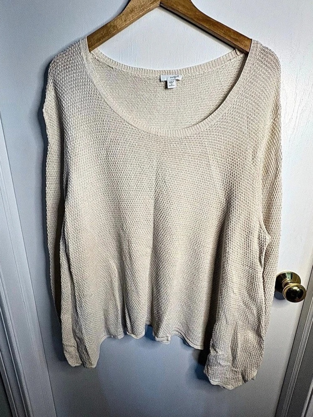 Pure Jill Sz 3X Textured Knit Scoop Neck Sweater Sharkbite Hem Linen Tunic Lagen